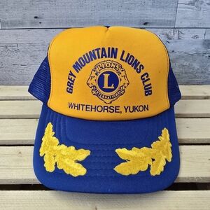 Vintage Lions Club Whitehorse Yukon Hat Snapback Trucker Cap Blue Yellow